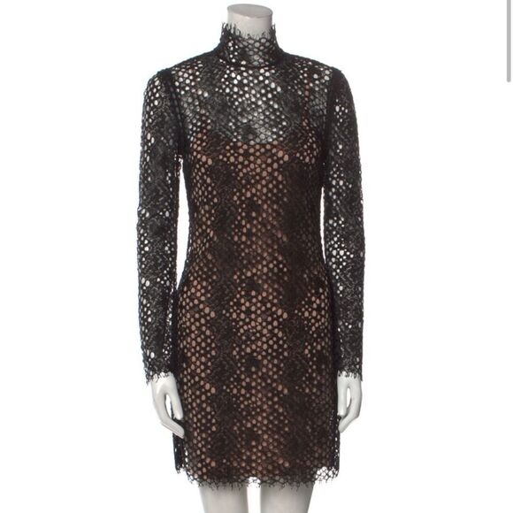 Alexander Wang Black Lace Dress Sz 8 Leather Trim Whimsigoth Cocktail Formal - Picture 1 of 13